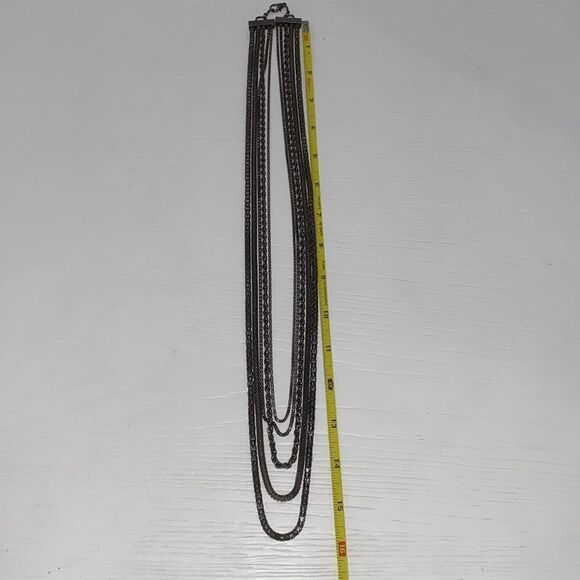 Multi Layered Silver Tone And Gun Metal 5 Layer Chain Necklace - Picture 4 of 11